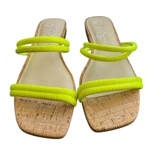 Jessica Simpson Raexe 2 Embellished Slide Sandals Neon Yellow Square Toe Size 8